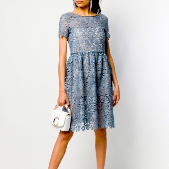 BNWT Emporio Armani Macrame Short-Sleeved Midi Blue Lace Dress - Picture 2 of 12